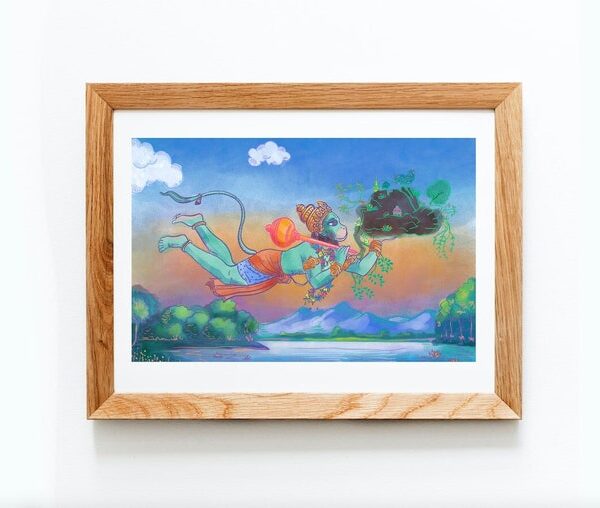 Hanuman flying with Dronagiri Mountain