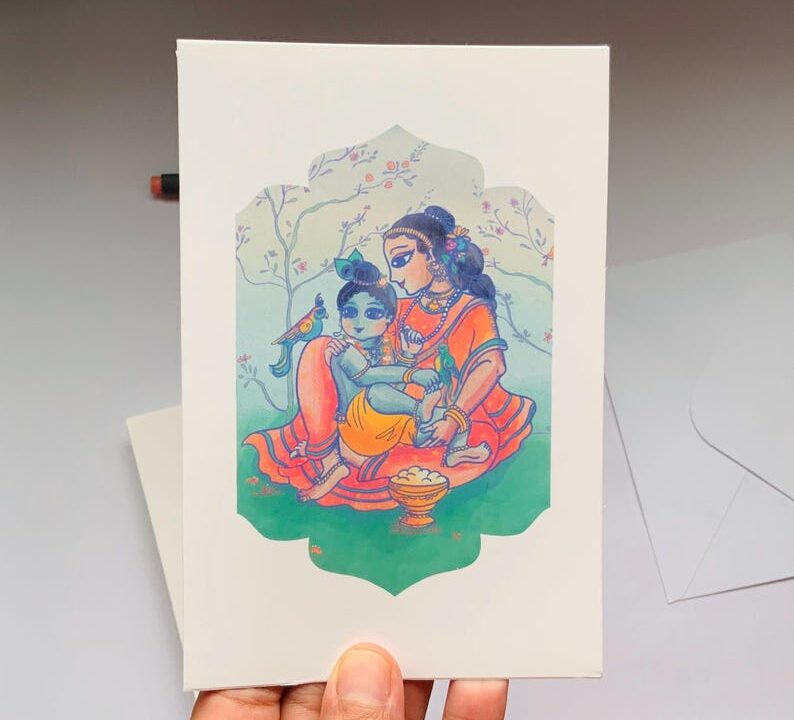 Krishna & Yasoda Greeting Card